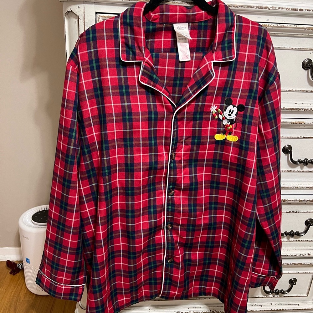 Disney Store Mickey Mouse Red Plaid Christmas Pajama Set Size Large Like New!